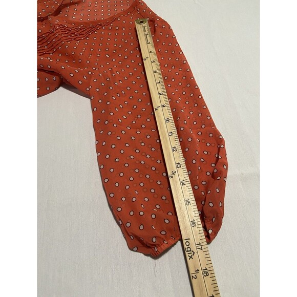 Sheer Women’s Orange Blouse Button Down White Polka Dots Sz XL  Boho Whimsical - Picture 10 of 10
